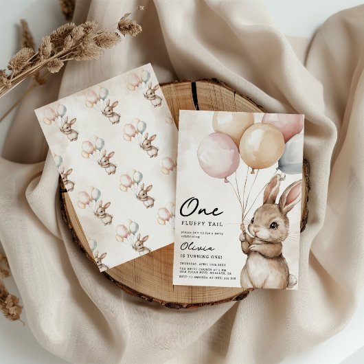Een pluizige staart konijn 1e verjaardag kaart