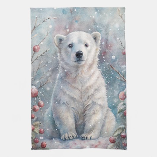 Een Polar Beer Cub in de winter Theedoek (Verticaal)