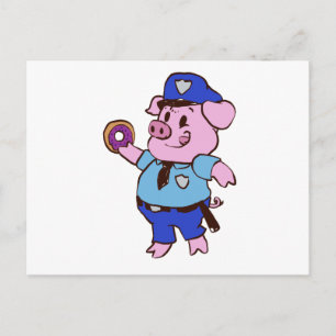 Een politieagent die een donut eet   Achterkleur k Briefkaart