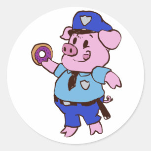 Een politieagent die een donut eet Achterkleur k Ronde Sticker
