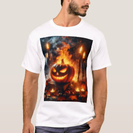 Een pompoen met een pompoen erop die Halloween zeg T-shirt