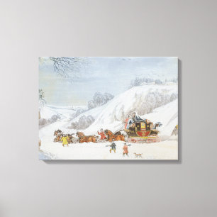 Een post in diepe sneeuw canvas afdruk