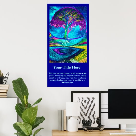 Een Poster aanpassen - Neon Blue Tree of Life (Thuiskantoor)