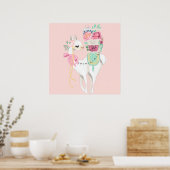 Een poster met mooie bloemen en lama (Keuken)