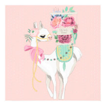 Een poster met mooie bloemen en lama