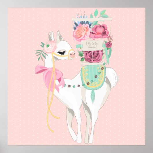 Een poster met mooie bloemen en lama (Voorkant)