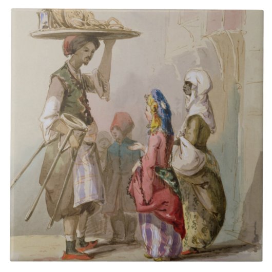 Een potverkoper, c.1855 tegeltje (Voorkant)