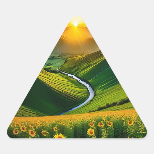 Een prachtig natuurlijk landschap dat het oog trek driehoek sticker (Voorkant)