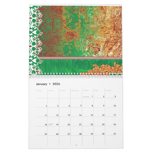 Een prachtig ontworpen Indiase sjaal in groen en z Kalender (Jan 2026)
