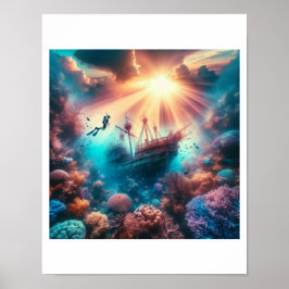 Een prachtig rif met een oud scheepswrak poster