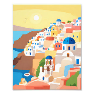 Een prachtig schilderij van Santorini Island Foto Afdruk