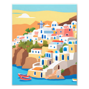 Een prachtig schilderij van Santorini Island Foto Afdruk