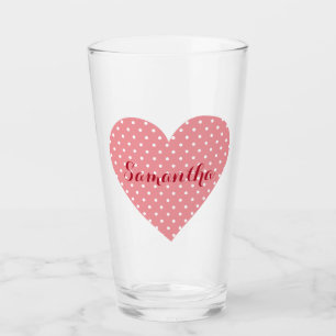 Een prachtige roze en witte hartpolka stip display glas