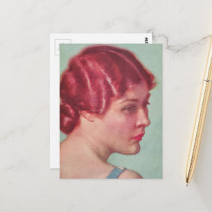 Een prachtige vrouw in 1930 met rood haar briefkaart