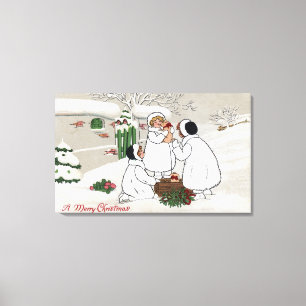 Een prettig kerstfeestMensen die biggen houden Canvas Afdruk