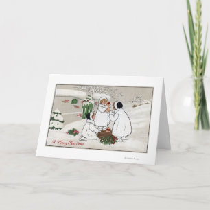 Een prettig kerstfeestMensen die biggen houden Feestdagen Kaart