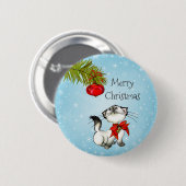 Een prettig kerstKat met een rode poep Ronde Button 5,7 Cm (Voorkant /achterkant)