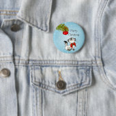 Een prettig kerstKat met een rode poep Ronde Button 5,7 Cm (In situ)