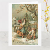 Een prettige kerstfeestdag Vintage Kaart (Gele Bloem)