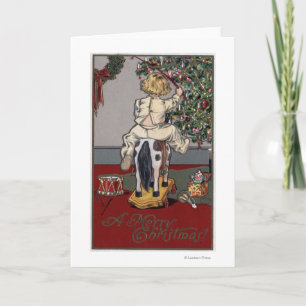 Een prettige kerstjongen op een Rocking Horse Feestdagen Kaart