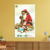 Een prettige kerstkerstman die speelgoed pakt in z canvas afdruk (Insitu (Woonkamer))