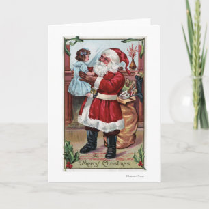 Een prettige kerstman-kerstman-meisje in blauw feestdagen kaart