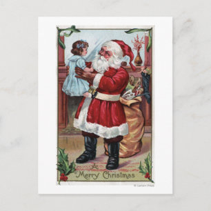 Een prettige kerstman-kerstman-meisje in blauw feestdagenkaart