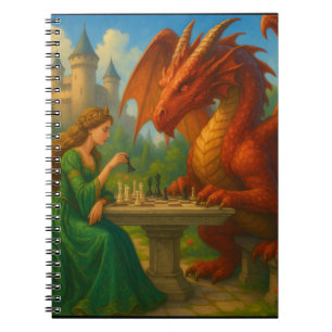 Een prinses die schaak speelt met een drakenfantas notitieboek