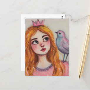 Een prinses en een roze vogel briefkaart