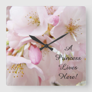 Een prinses woont hier cadeaus wandklokken roze vierkante klok