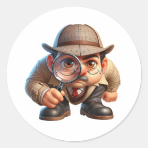 Een privédetective op zoek naar aanwijzingen ronde sticker