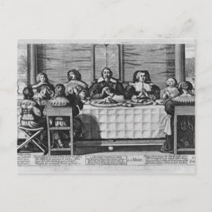 Een protestantse familie die de maaltijd zegent briefkaart
