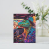 Een psychedelische hagedis in een voertuig briefkaart (Staand voorkant)