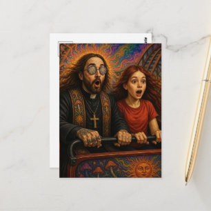 Een psychedelische priester achtbaanrit briefkaart