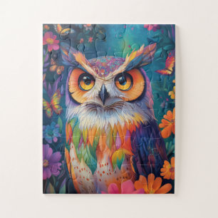 Een psychedelische uil legpuzzel