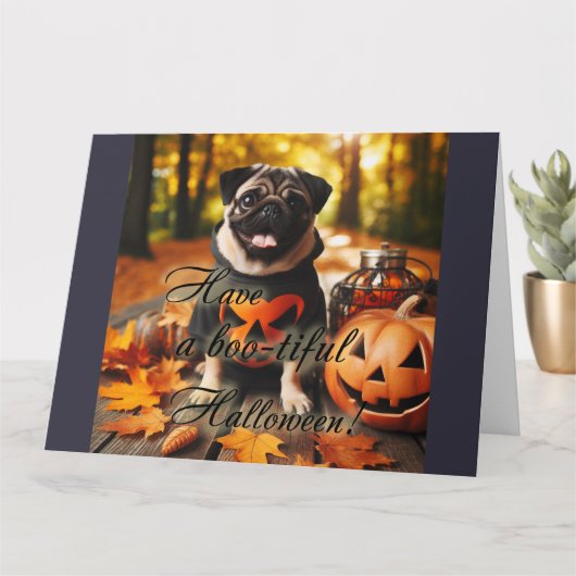 Een pug hond halloween kaart (Kleine Plant)