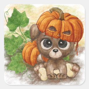Een puppy in een pompoen pet vierkante sticker