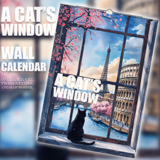 Een raamkalender voor katten – één zwarte kat & 12 kalender