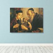 Een rabbijn die de Phylacteries aan de arm van een Canvas Afdruk (Insitu (Houten vloer))