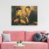 Een rabbijn die de Phylacteries aan de arm van een Canvas Afdruk (Insitu (Woonkamer))