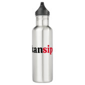 Een ransip rode tekst waterfles  (Rechts)