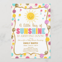 Een Ray of Sunshine Baby shower uitnodiging Pink B
