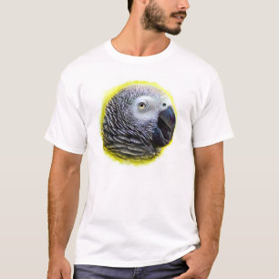 Een realistisch schilderij van een grijze papegaai t-shirt