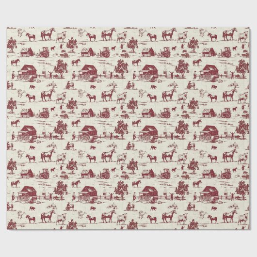 Een Red & Cream Toile Country Boerderij Animal Sce Cadeaupapier (Vlak)