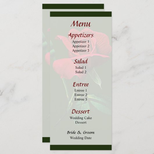 Eén Red Rosebud-menu... Menu (Voorkant / Achterkant)