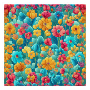 Een regenboog van Bloemen: Levendig bloemenpatroon Perfect Poster