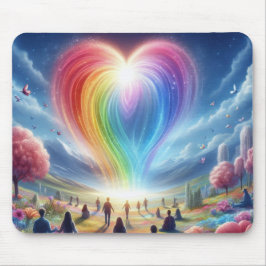 Een regenboog van liefde die boven de mensen zweef muismat