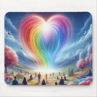 Een regenboog van liefde die boven de mensen zweef muismat