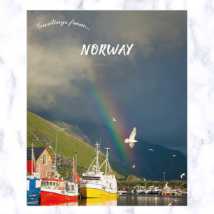 Een regenboog vogels en boten in Lofoten Noorwegen Briefkaart