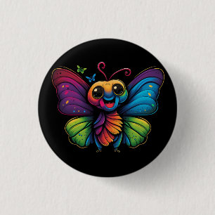 Een regenboogkleurige vlinder ronde button 3,2 cm